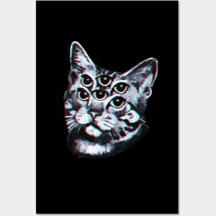 Psychedelic Cat (3D vintage effect) Posters and Art